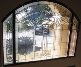 Large stained glass transom